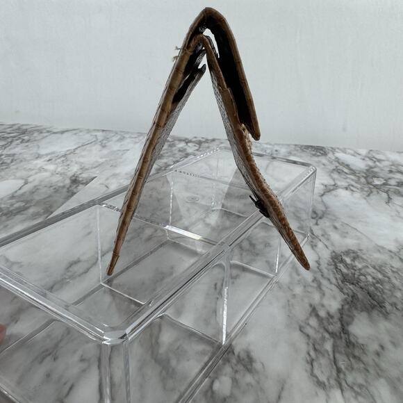 Vintage 60s Python Snakeskin Wallet Brown Leather Bi Fold Folio Style Gold Tone - Picture 10 of 14